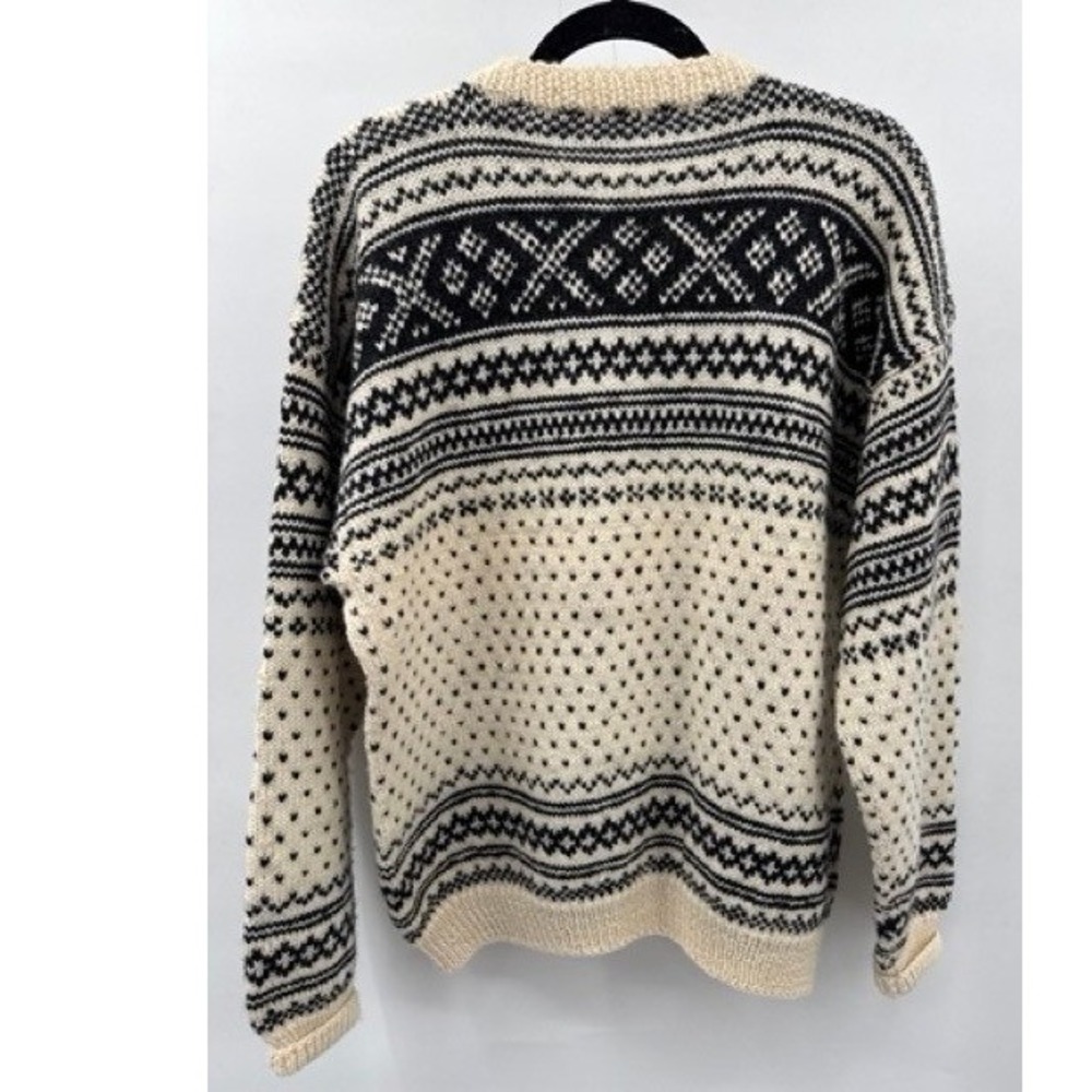 Vintage Unisex Cream Black Nordic Fair Isle Cardigan Sweater LARGE Cottage Folk - Picture 6 of 9